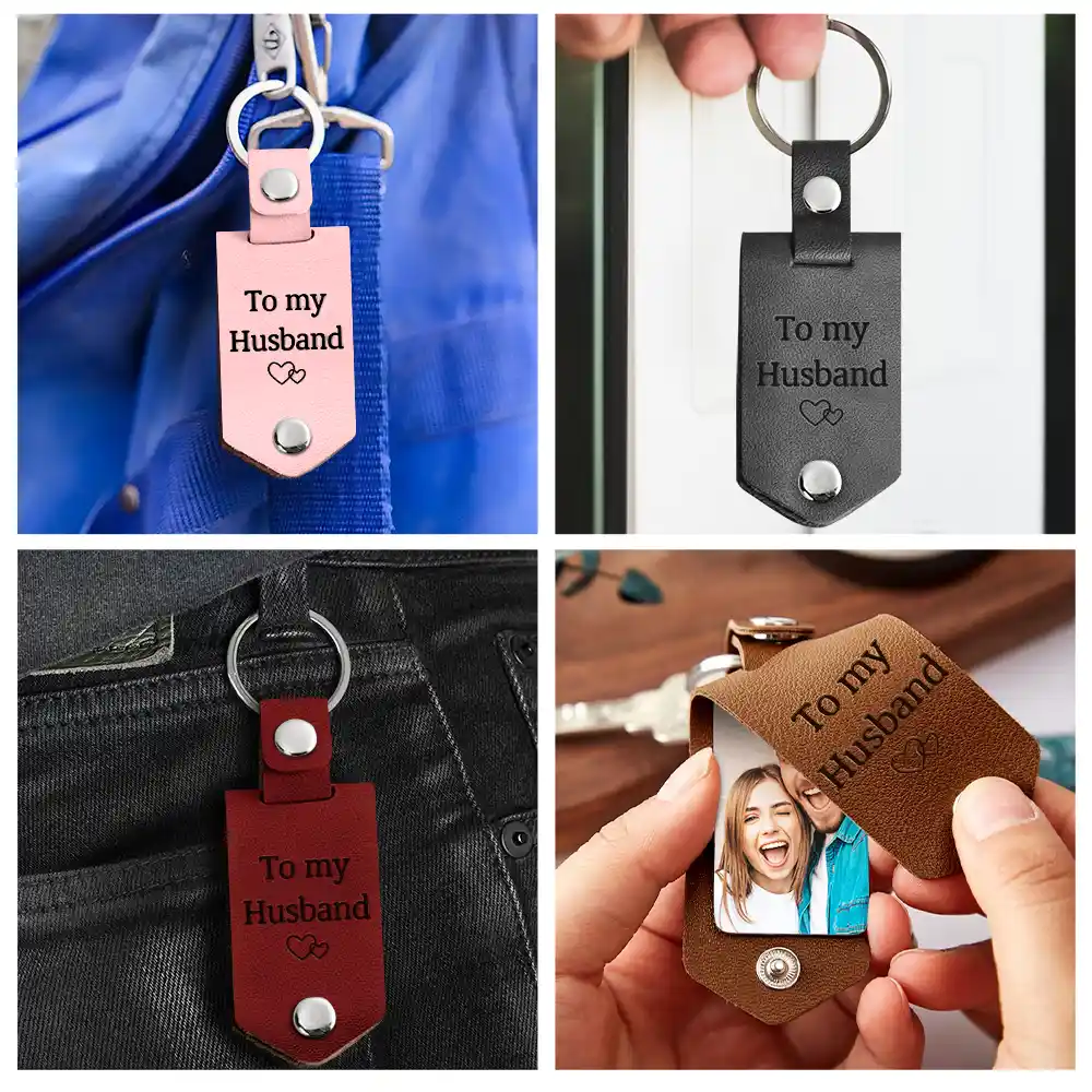 Custom Photo Congrats On Being My Husband - Anniversary Gift For Spouse, Lover, Couple - Personalized Leather Photo Keychain - Image 5