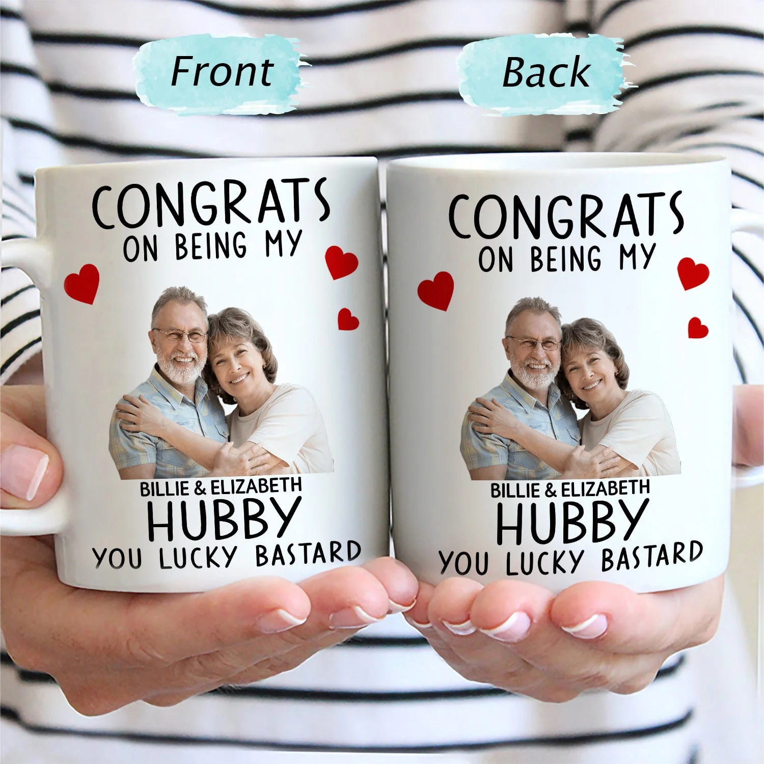 Custom Photo Congrats On Being My Husband - Anniversary, Vacation, Funny Gift For Couples, Family - Personalized Mug - Image 3