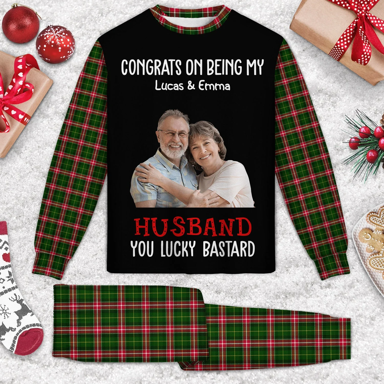 Custom Photo Congrats On Being My Husband - Gift For Couples, Family - Personalized Unisex Pajamas Set - Image 2