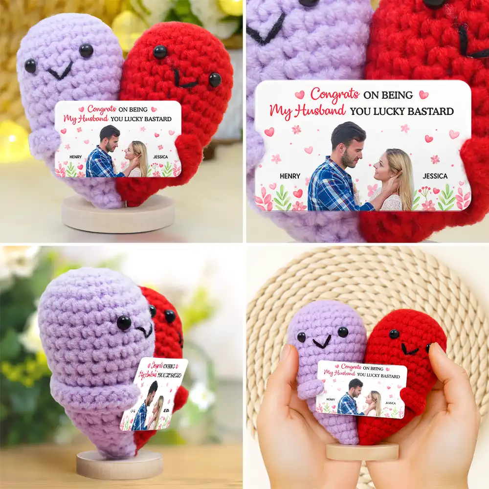 Custom Photo Congrats On Being My Husband - Personalized Doll Crochet With Custom Card - Image 4