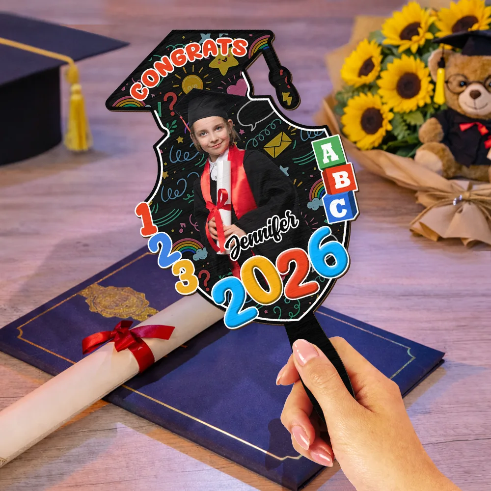Custom Photo Congrats Pre-K Kindergarten Graduation - Personalized Graduation Handheld Fan - Image 4