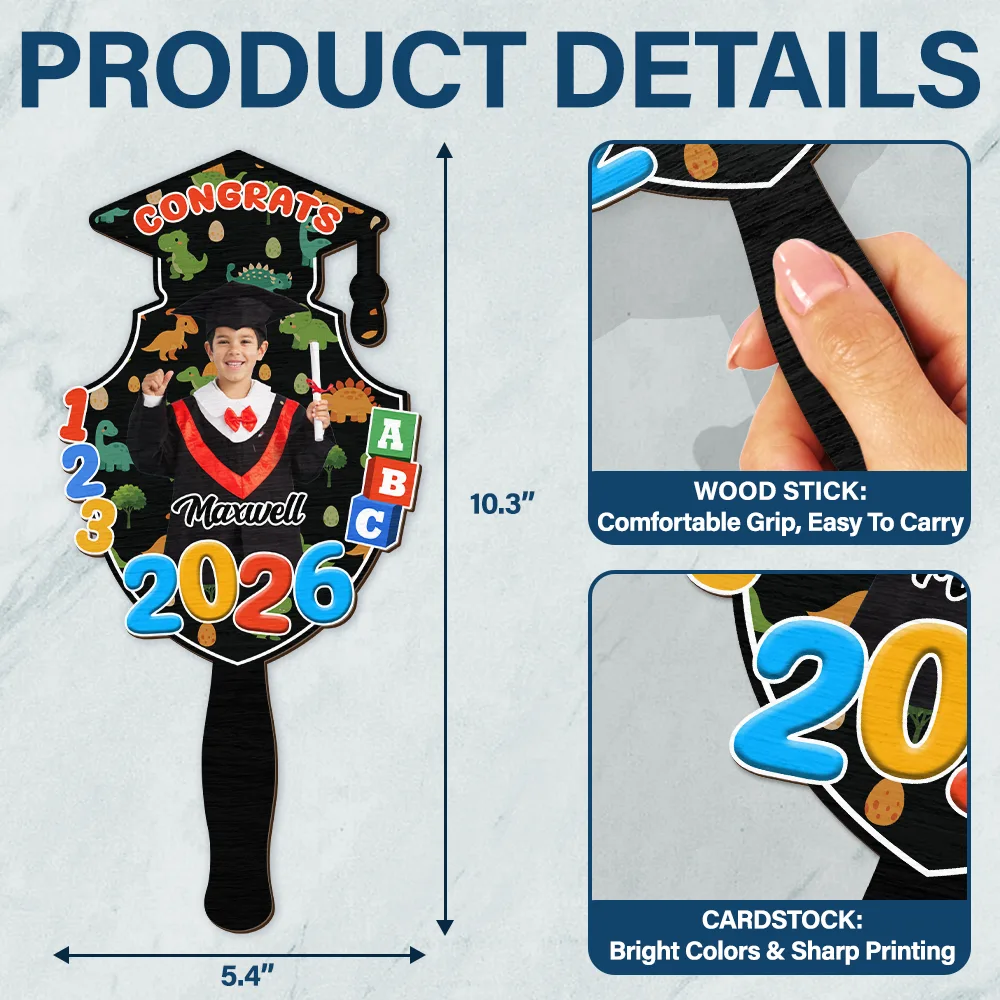 Custom Photo Congrats Pre-K Kindergarten Graduation - Personalized Graduation Handheld Fan - Image 5