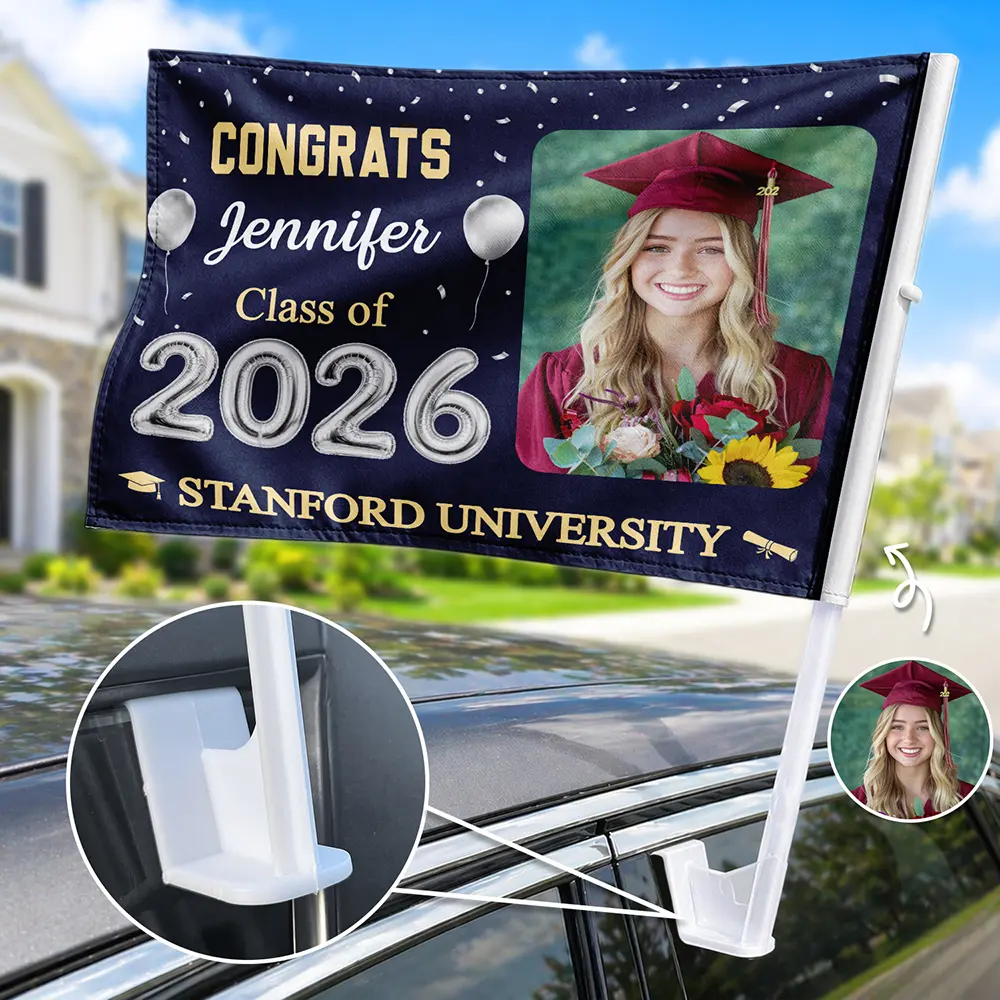 Custom Photo Congrats Proud Graduation Of The Class - Personalized Car Flag