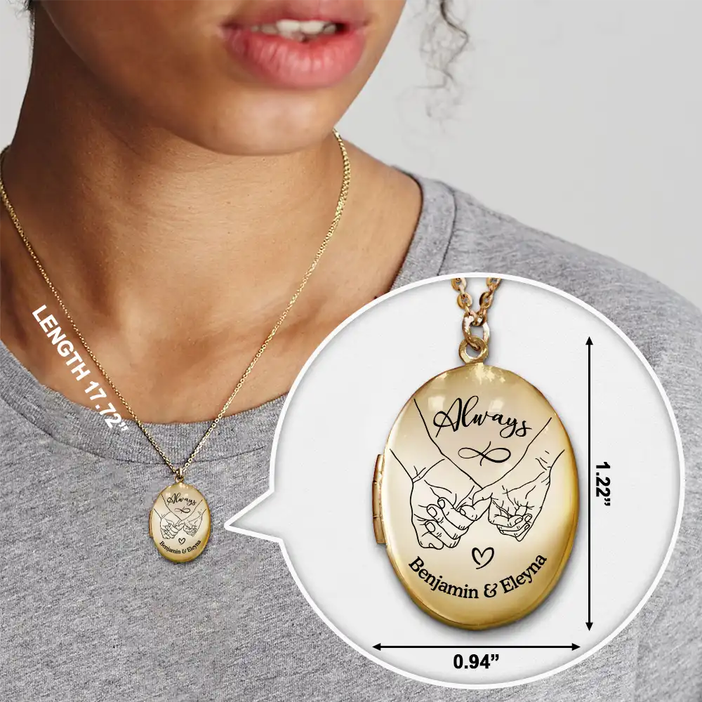 Custom Photo Couple Always Holding Hands - Personalized Locket Necklace - Image 6