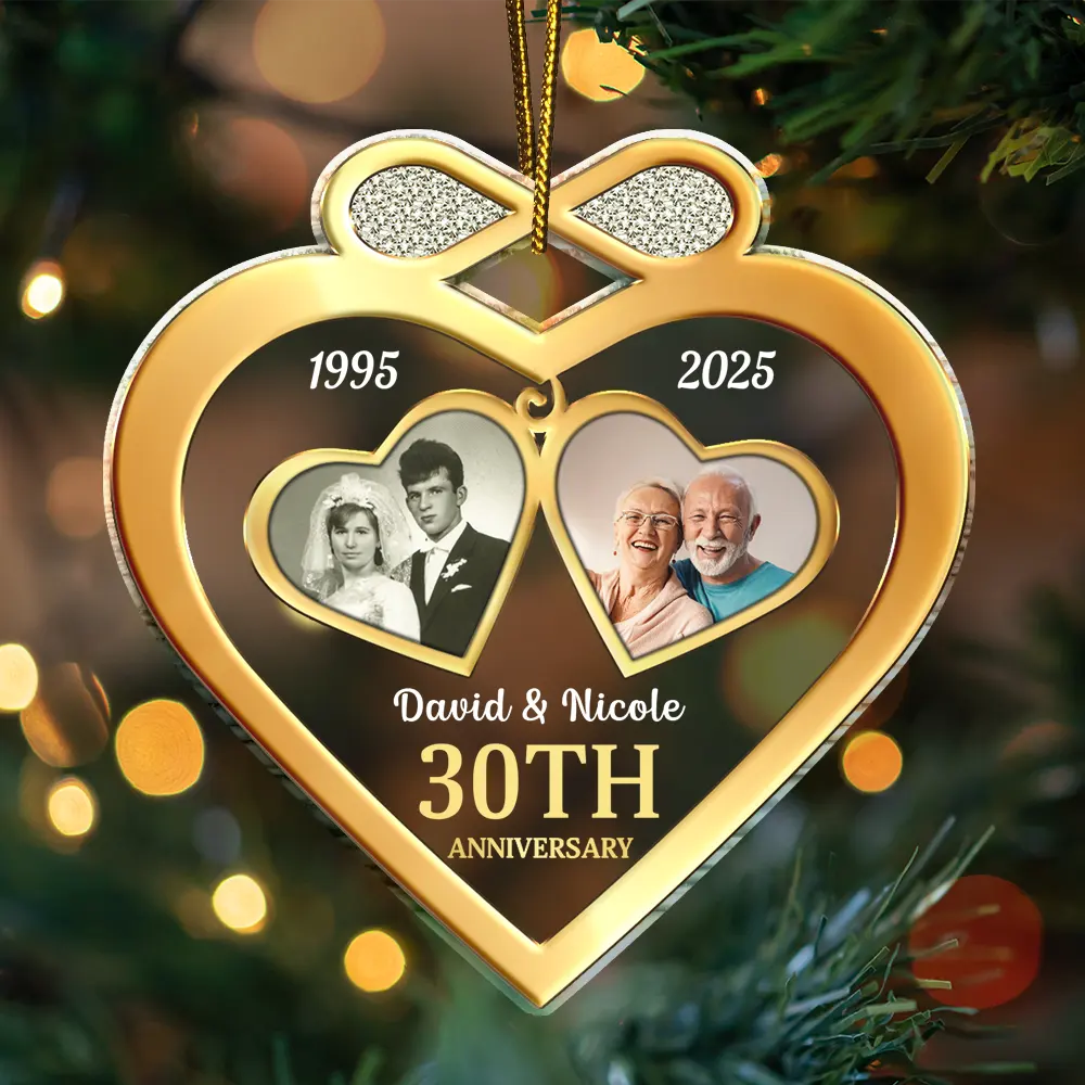 Custom Photo Couple Anniversary Past And Present - Personalized Custom Shaped Acrylic Ornament - Image 3