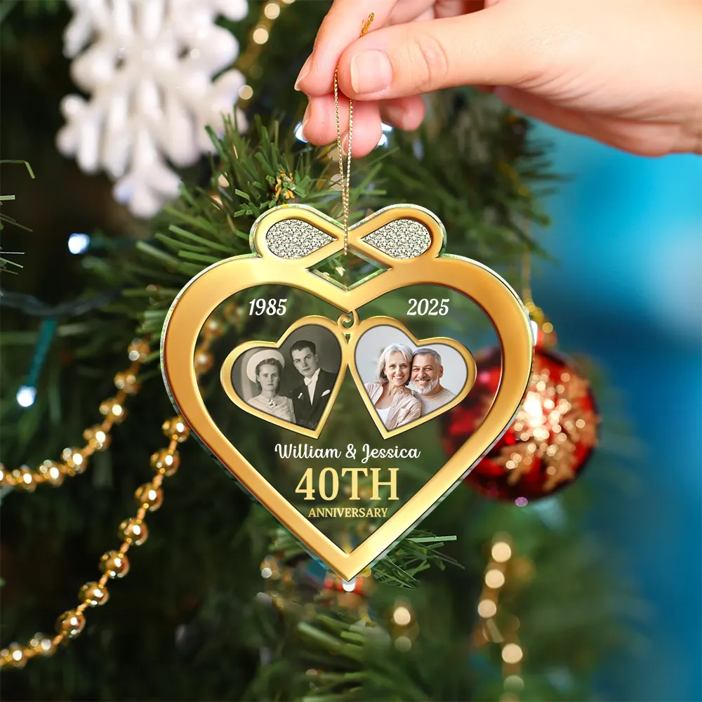 Custom Photo Couple Anniversary Past And Present - Personalized Custom Shaped Acrylic Ornament - Image 4
