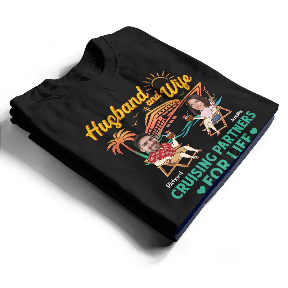 Custom Photo Couple Cruising Partners For Life - Personalized T Shirt - Image 3