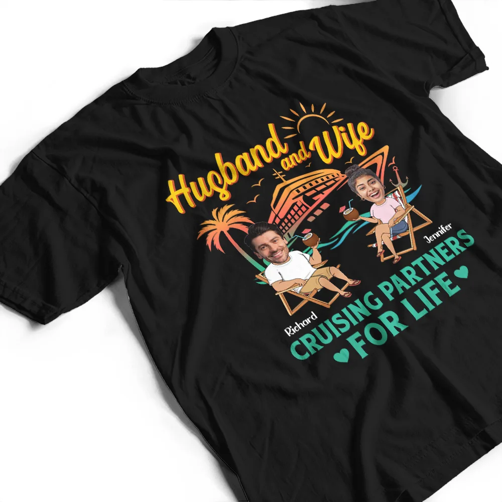 Custom Photo Couple Cruising Partners For Life - Personalized T Shirt - Image 4