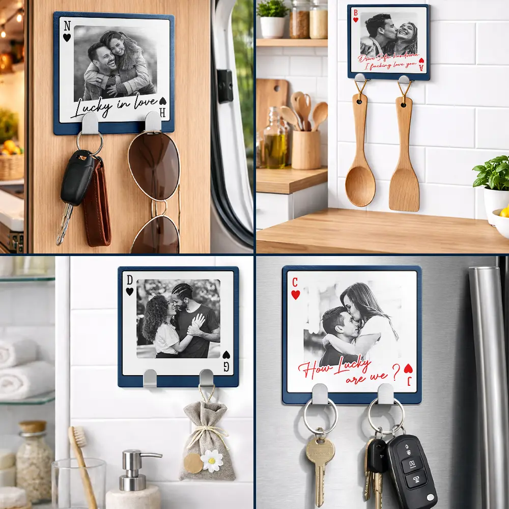 Custom Photo Couple Drive Safe Handsome Playing Card - Personalized Mini Key Hook - Image 6