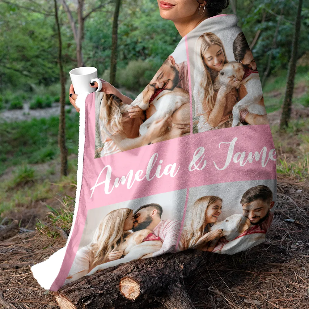 Custom Photo Couple Family Besties Memory - Personalized Fleece Blanket, Sherpa Blanket - Image 5