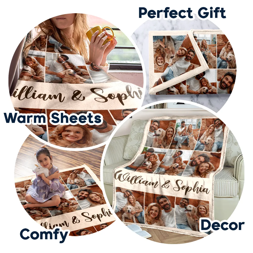Custom Photo Couple Family Besties Memory - Personalized Fleece Blanket, Sherpa Blanket - Image 7