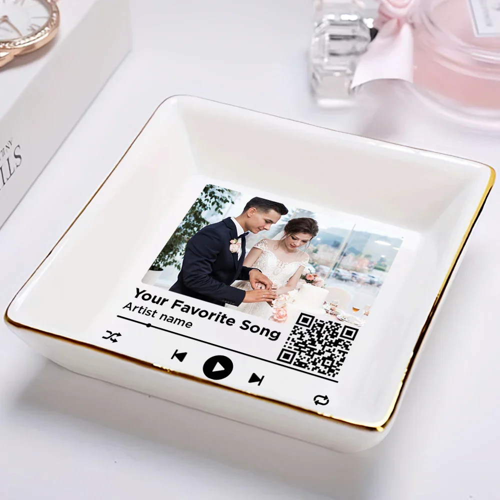 Custom Photo Couple Favorite Song QR Code - Personalized Ring Dish - Image 3