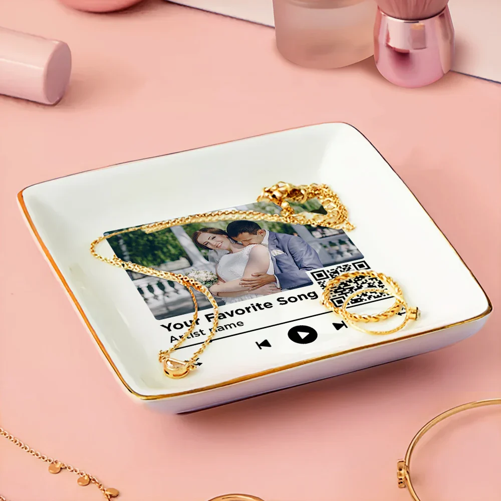 Custom Photo Couple Favorite Song QR Code - Personalized Ring Dish - Image 4