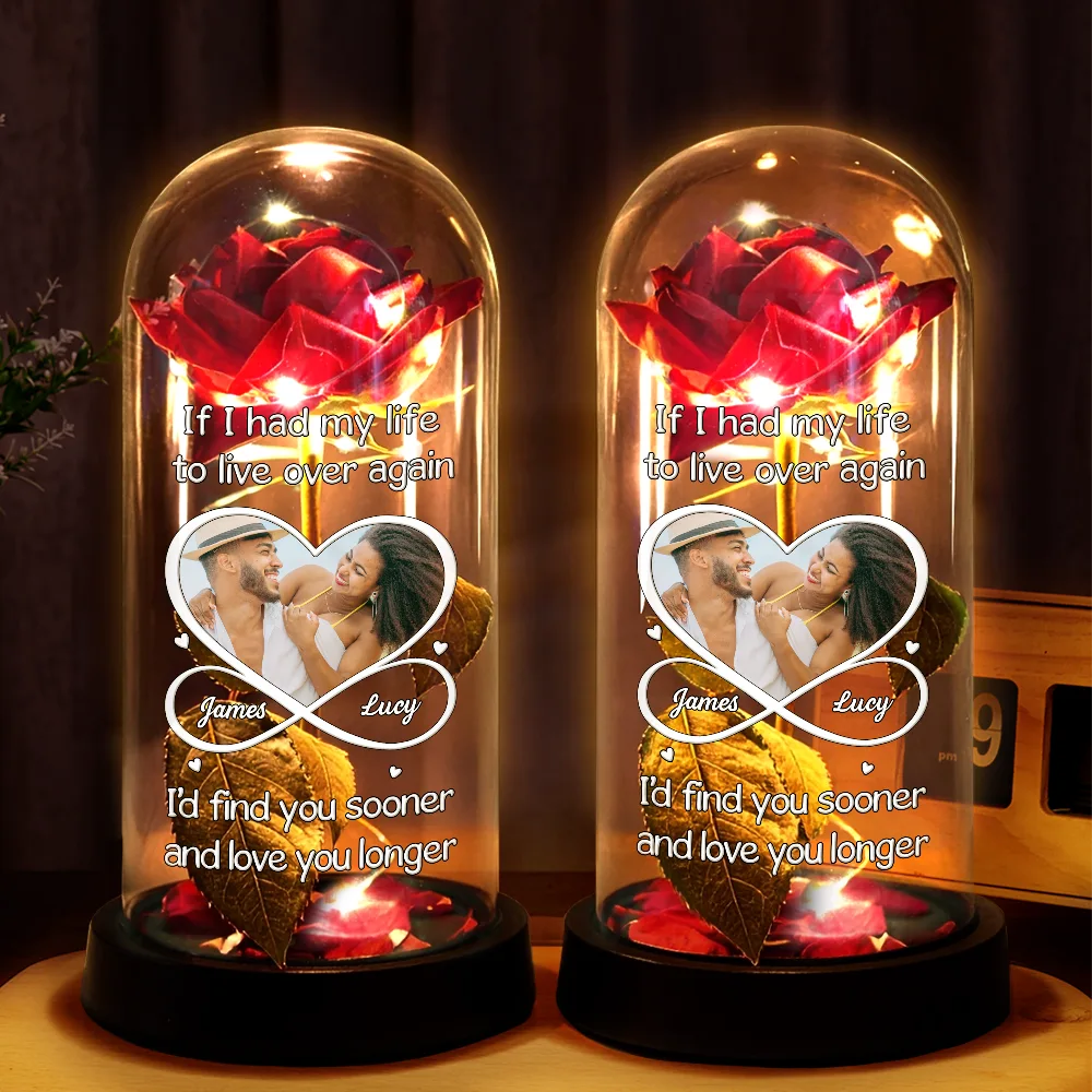 Custom Photo Couple I'd Find You Sooner And Love You Longer - Personalized Everlasting Rose Dome Lamp - Image 2