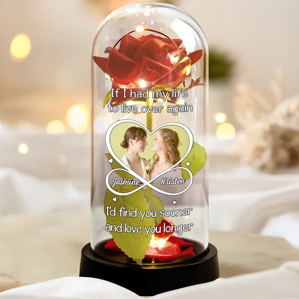 Custom Photo Couple I'd Find You Sooner And Love You Longer - Personalized Everlasting Rose Dome Lamp - Image 3