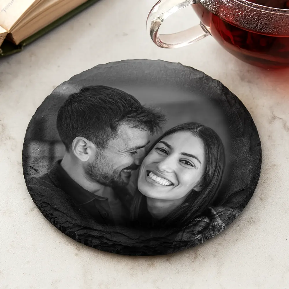 Custom Photo Couple Kid Bestie Family Pet - Personalized Slate Coaster - Image 2