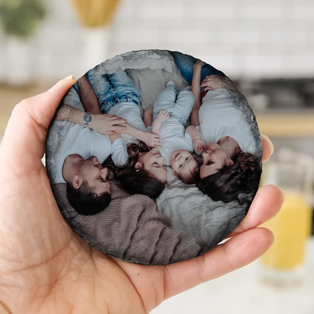 Custom Photo Couple Kid Bestie Family Pet - Personalized Slate Coaster - Image 4