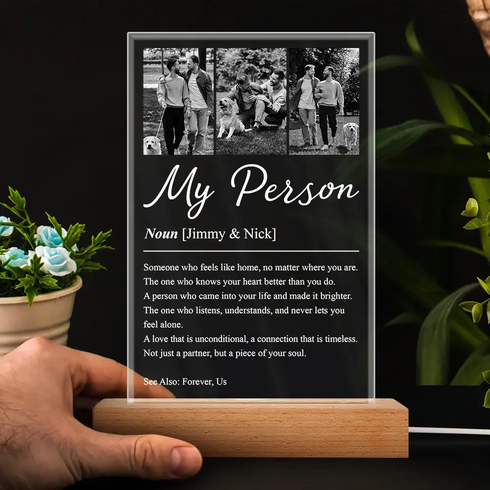 Custom Photo Couple My Person Definition - Personalized 3D Led Light Wooden Base - Image 4