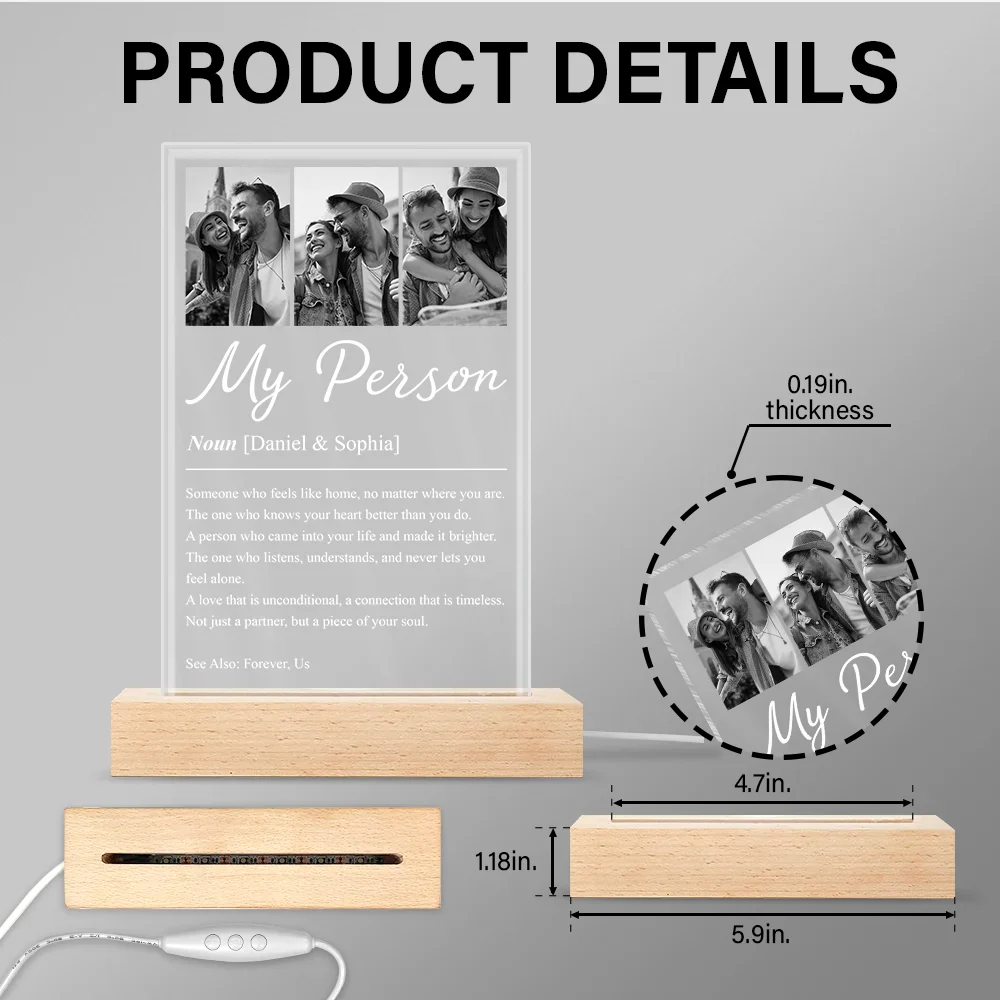 Custom Photo Couple My Person Definition - Personalized 3D Led Light Wooden Base - Image 5