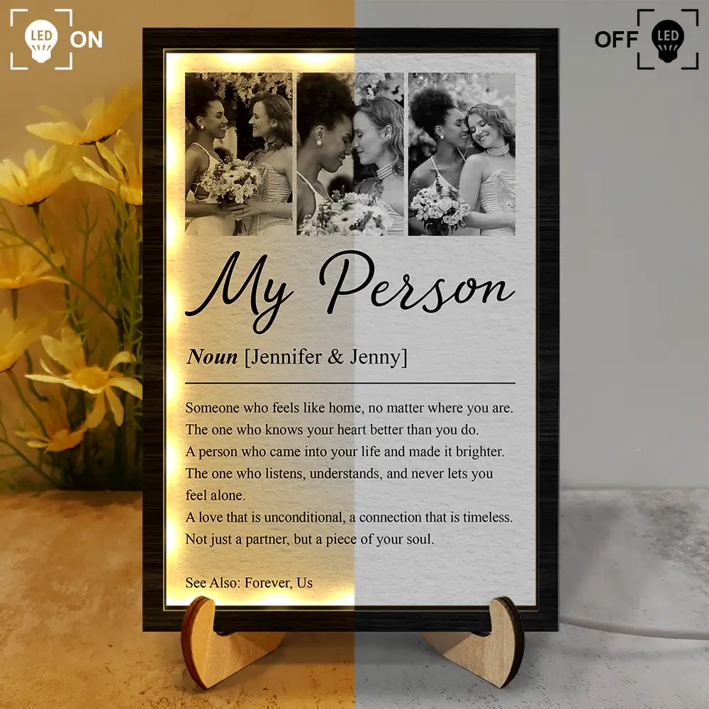 Custom Photo Couple My Person Definition - Personalized LED Light Wooden Plaque - Image 3