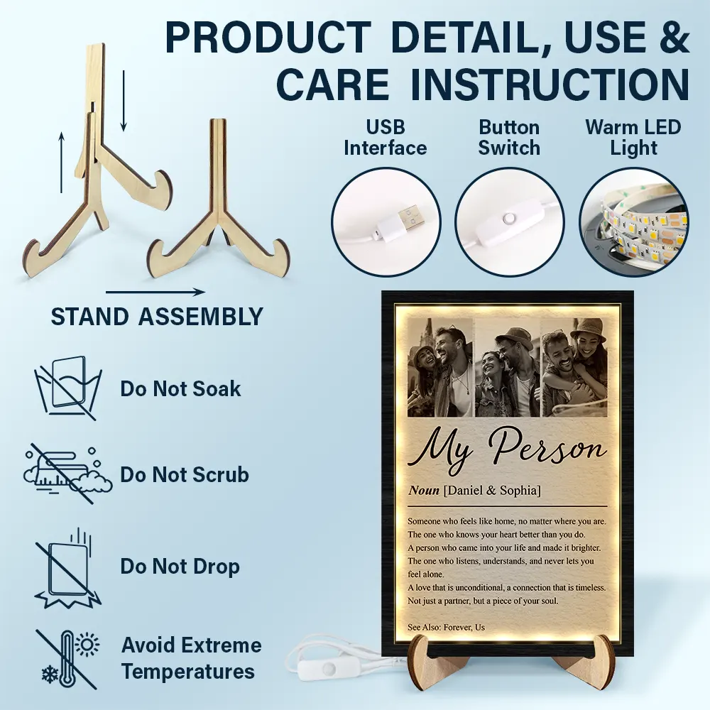 Custom Photo Couple My Person Definition - Personalized LED Light Wooden Plaque - Image 5