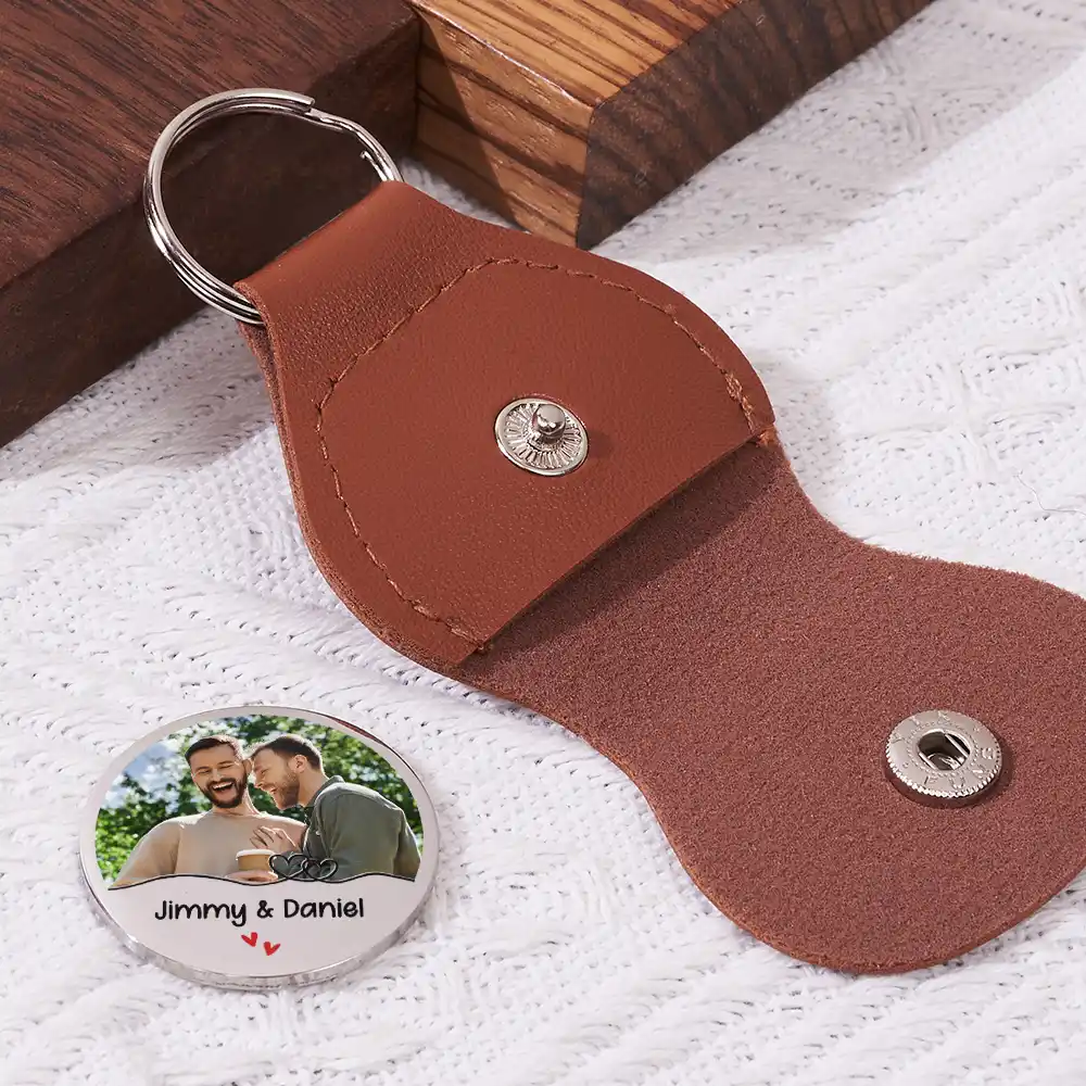 Custom Photo Couple My Person My Love My Forever - Personalized Leather Pocket Hug - Image 2