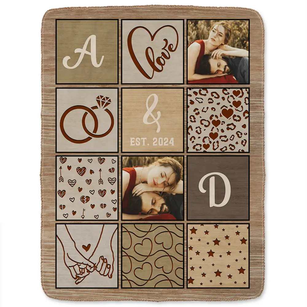 Custom Photo Couple Names Blanket - Personalized Fleece Blanket, Sherpa Blanket - Image 2
