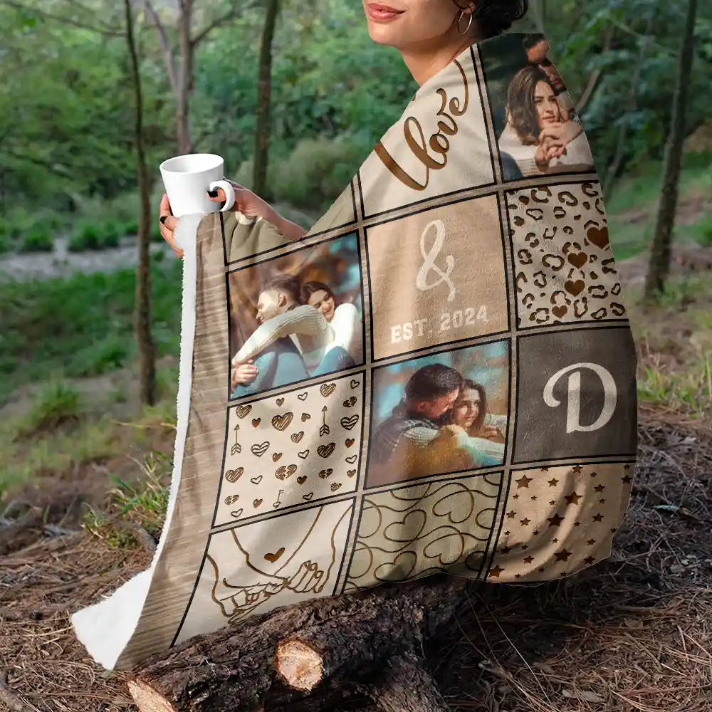 Custom Photo Couple Names Blanket - Personalized Fleece Blanket, Sherpa Blanket - Image 5