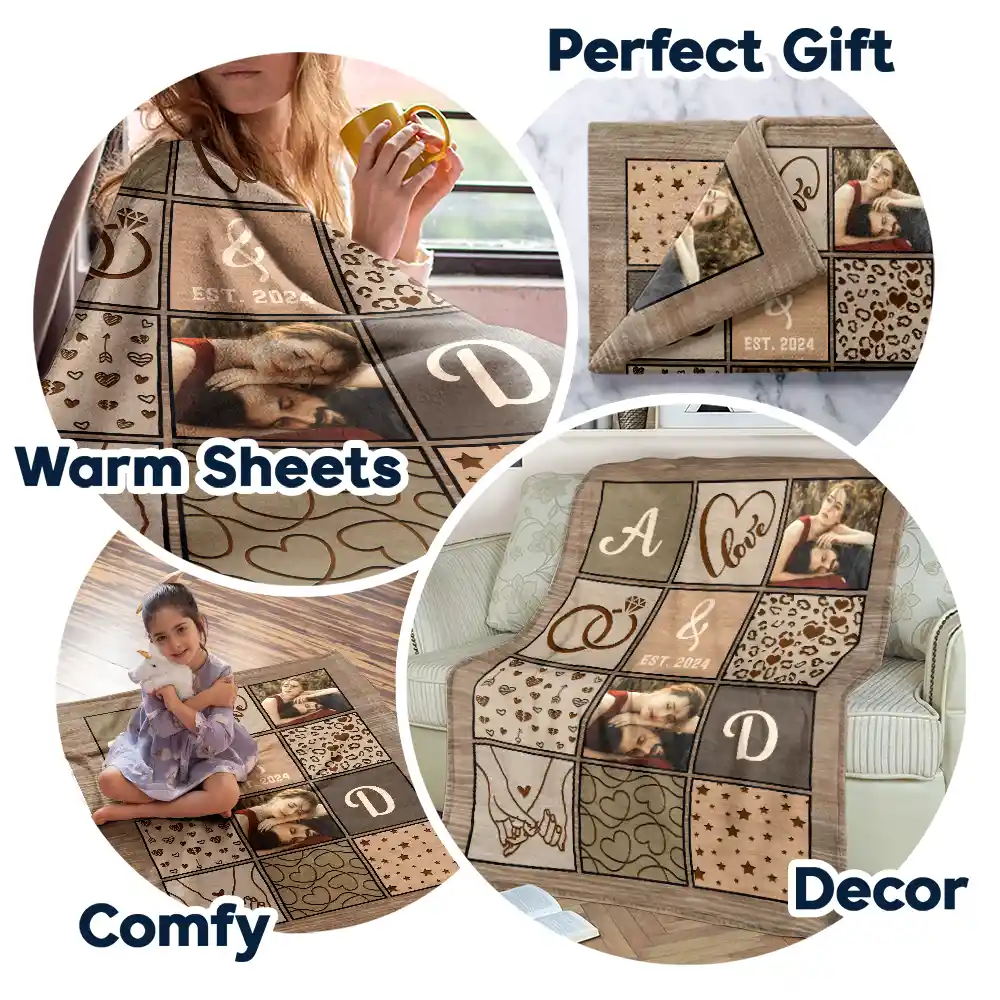 Custom Photo Couple Names Blanket - Personalized Fleece Blanket, Sherpa Blanket - Image 6
