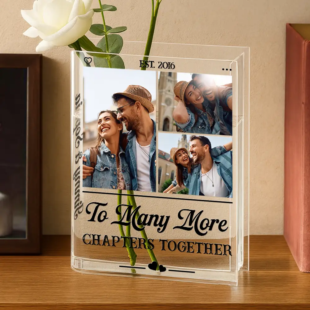 Custom Photo Couple To Many More Chapters Together - Personalized Acrylic Book Vase - Image 6