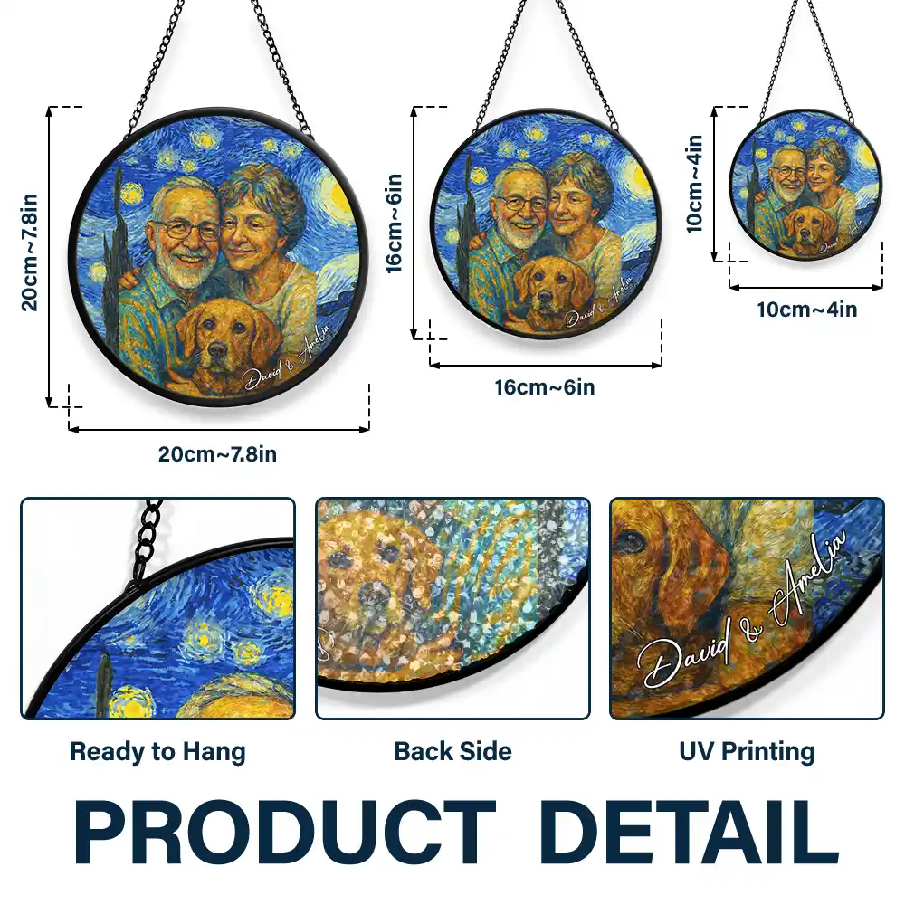 Custom Photo Couple Under The Starry Night - Personalized Stained Glass Window Hanging Suncatcher - Image 4
