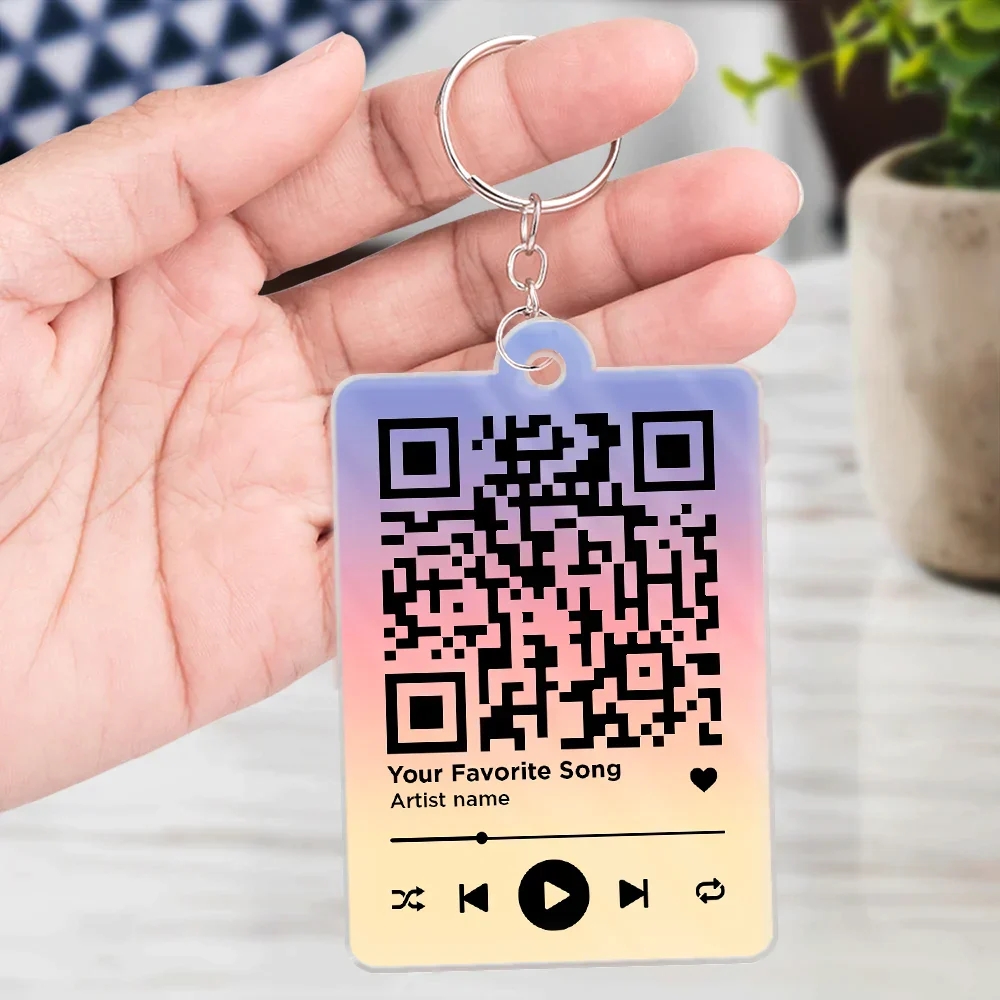 Custom Photo Couple You & Me Favorite Song QR Code - Personalized Acrylic Keychain - Image 5
