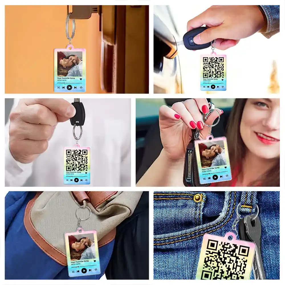 Custom Photo Couple You & Me Favorite Song QR Code - Personalized Acrylic Keychain - Image 7