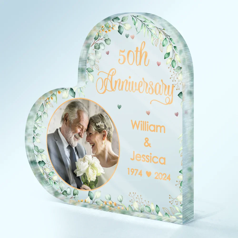 Custom Photo Couples Anniversary - Personalized Heart Shaped Acrylic Plaque - Image 2