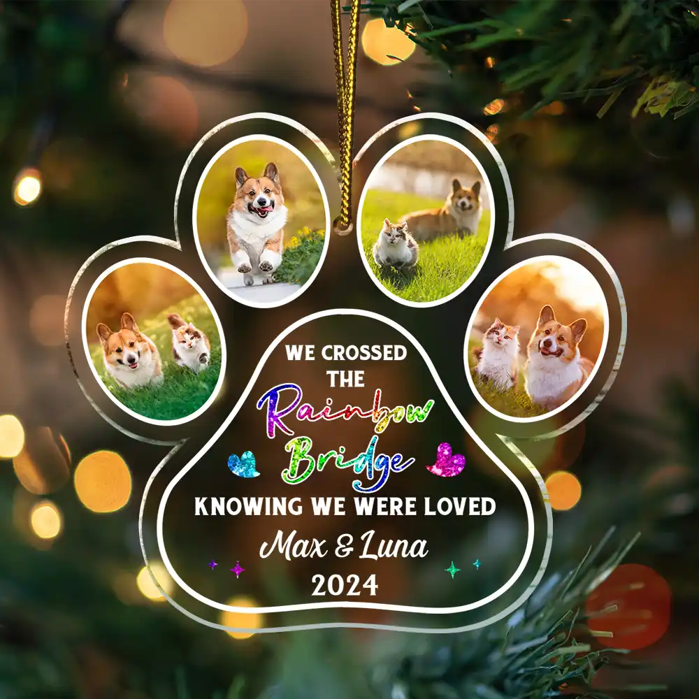 Custom Photo Crossed The Rainbow Bridge Pet Memorial - Personalized Custom Shaped Acrylic Ornament - Image 3