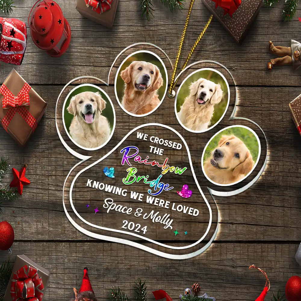 Custom Photo Crossed The Rainbow Bridge Pet Memorial - Personalized Custom Shaped Acrylic Ornament - Image 5
