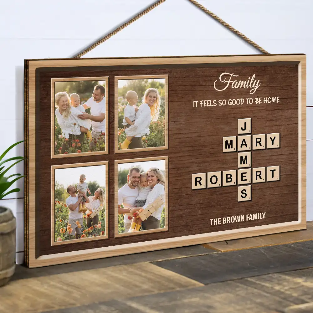 Custom Photo Crossword Family Life Begins And Love Never Ends - Personalized Wood Rectangle Sign - Image 3