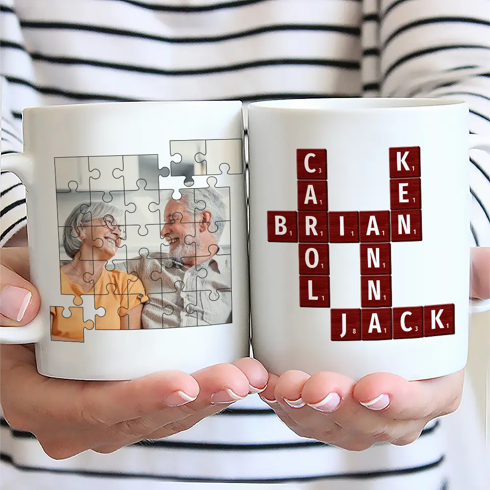 Custom Photo Crossword Puzzle Couple Scrabble Name - Personalized Mug - Image 2