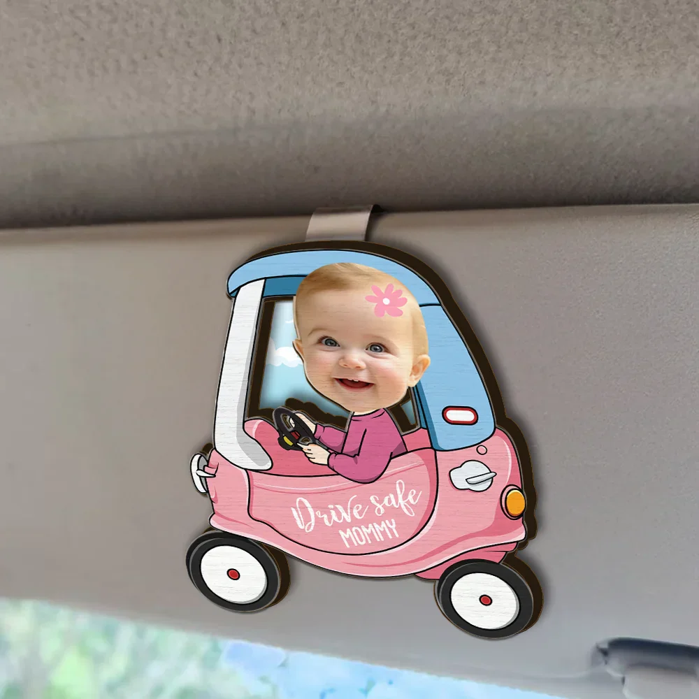 Custom Photo Cute Baby Drive Safe Daddy - Personalized Custom Shaped Car Visor Clip - Image 3