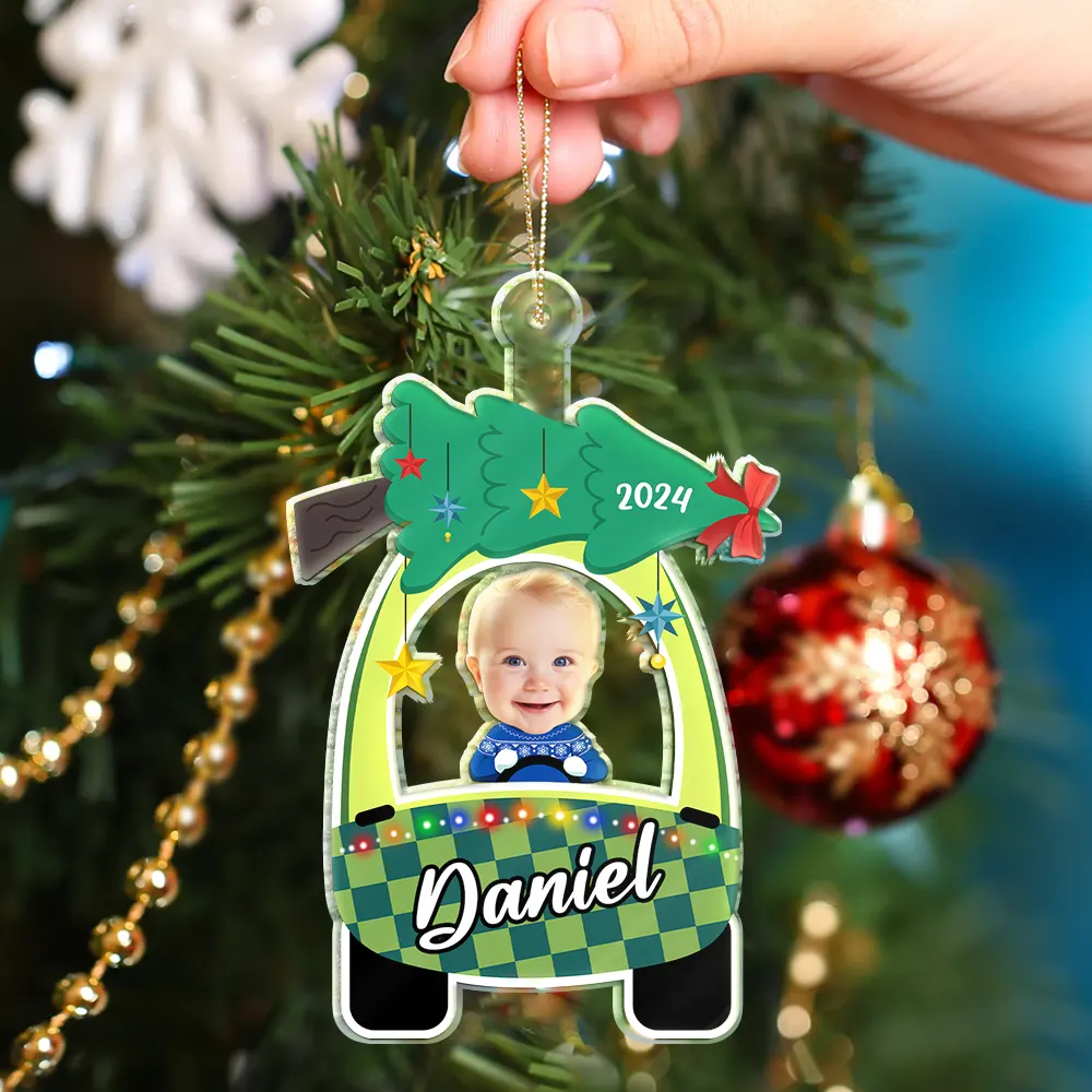 Custom Photo Cute Baby First Christmas Car - Personalized Cutout Acrylic Ornament - Image 5