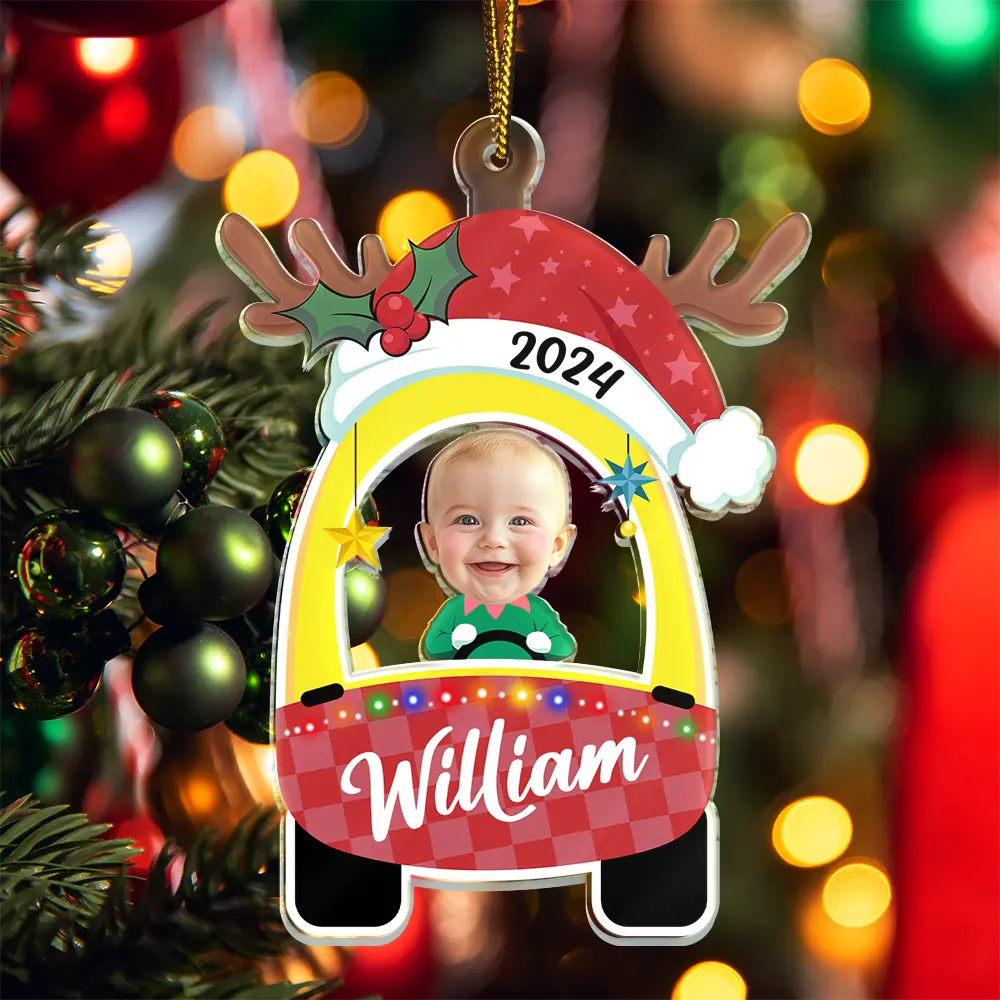 Custom Photo Cute Baby First Christmas Car - Personalized Cutout Acrylic Ornament - Image 6