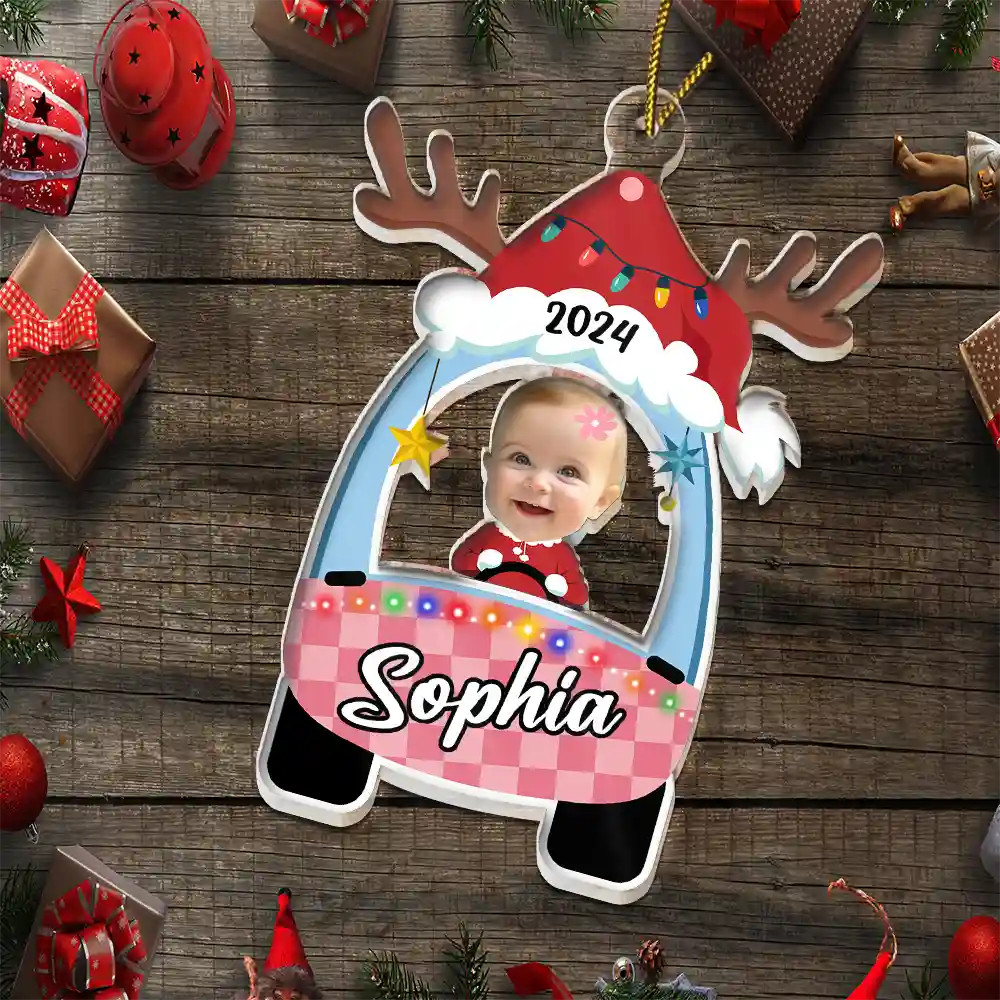 Custom Photo Cute Baby First Christmas Car - Personalized Cutout Acrylic Ornament - Image 7