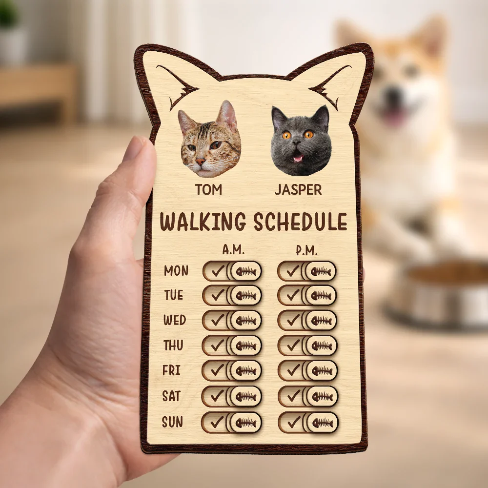 Custom Photo Cute Cat Ear Feed Medication Tracker - Personalized Wooden Pet Feeding Reminder - Image 3