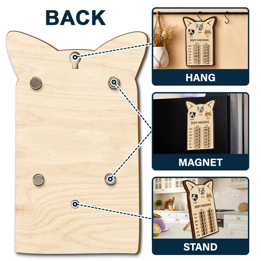 Custom Photo Cute Cat Ear Feed Medication Tracker - Personalized Wooden Pet Feeding Reminder - Image 4
