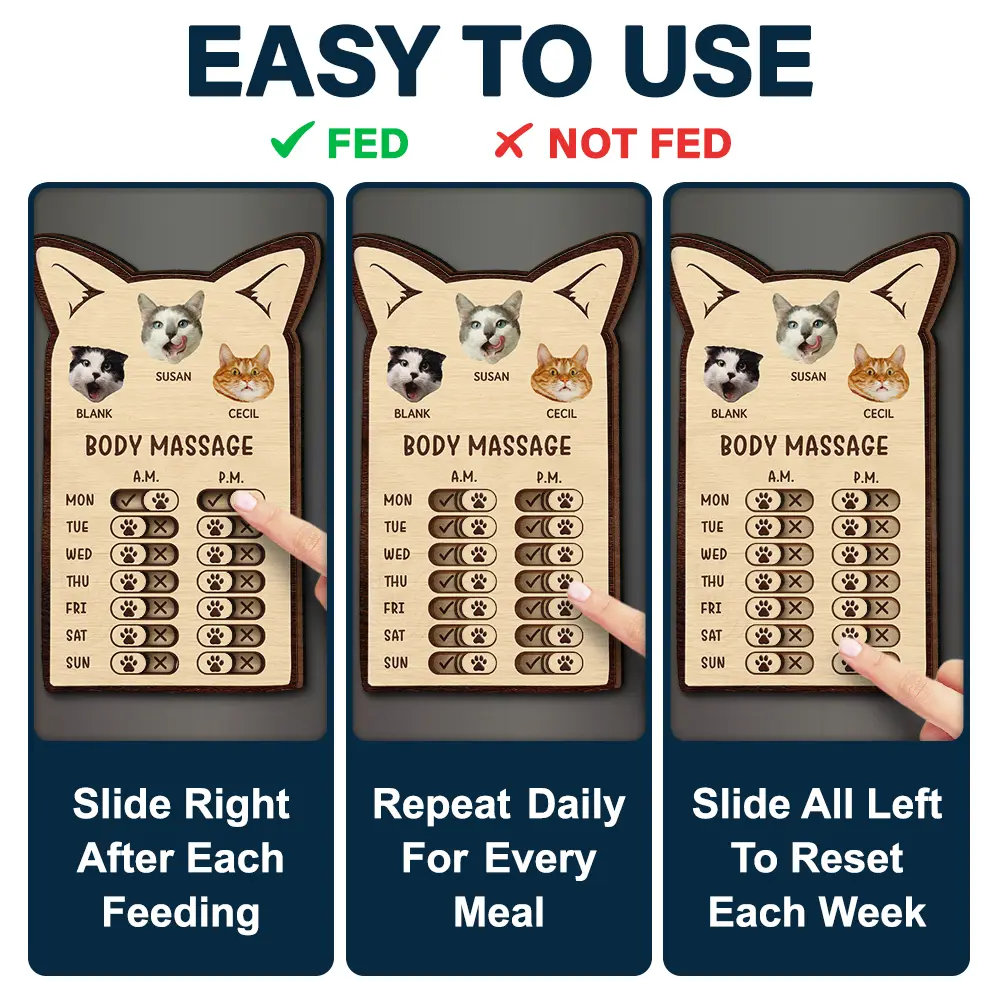 Custom Photo Cute Cat Ear Feed Medication Tracker - Personalized Wooden Pet Feeding Reminder - Image 5