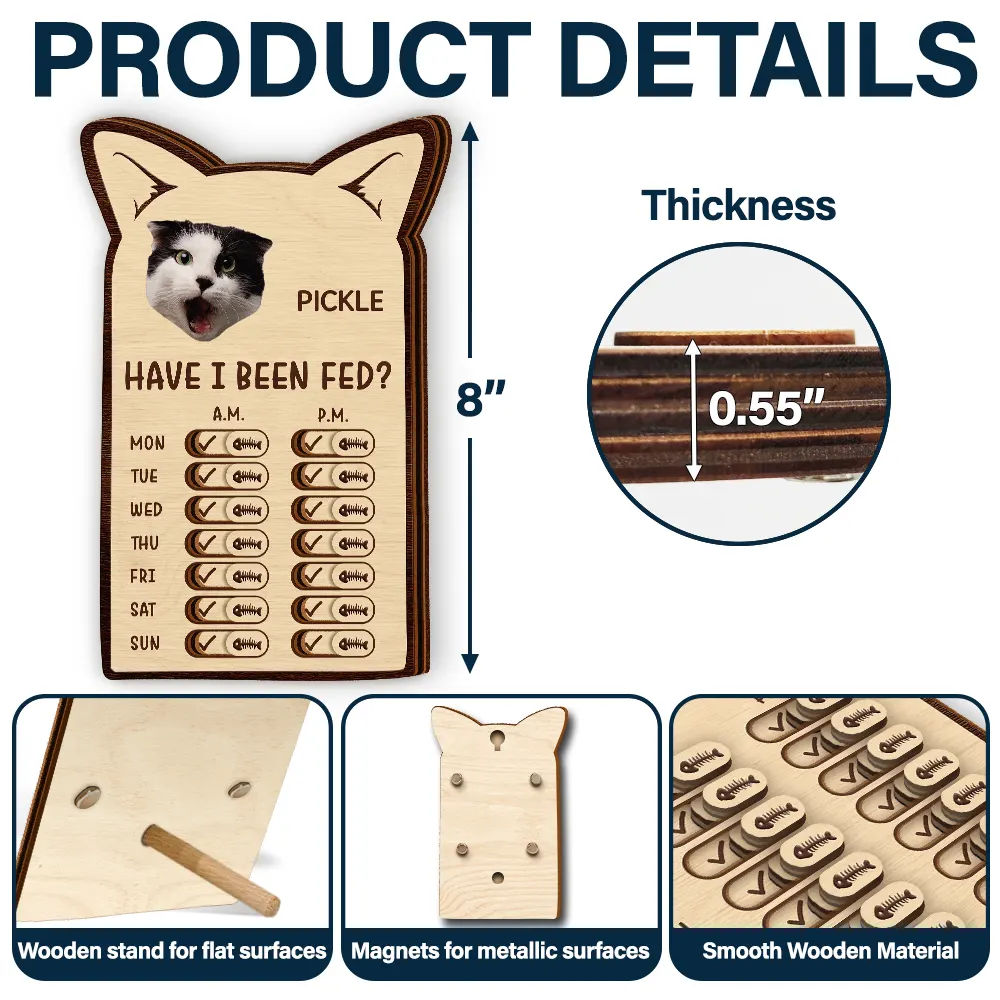 Custom Photo Cute Cat Ear Feed Medication Tracker - Personalized Wooden Pet Feeding Reminder - Image 6