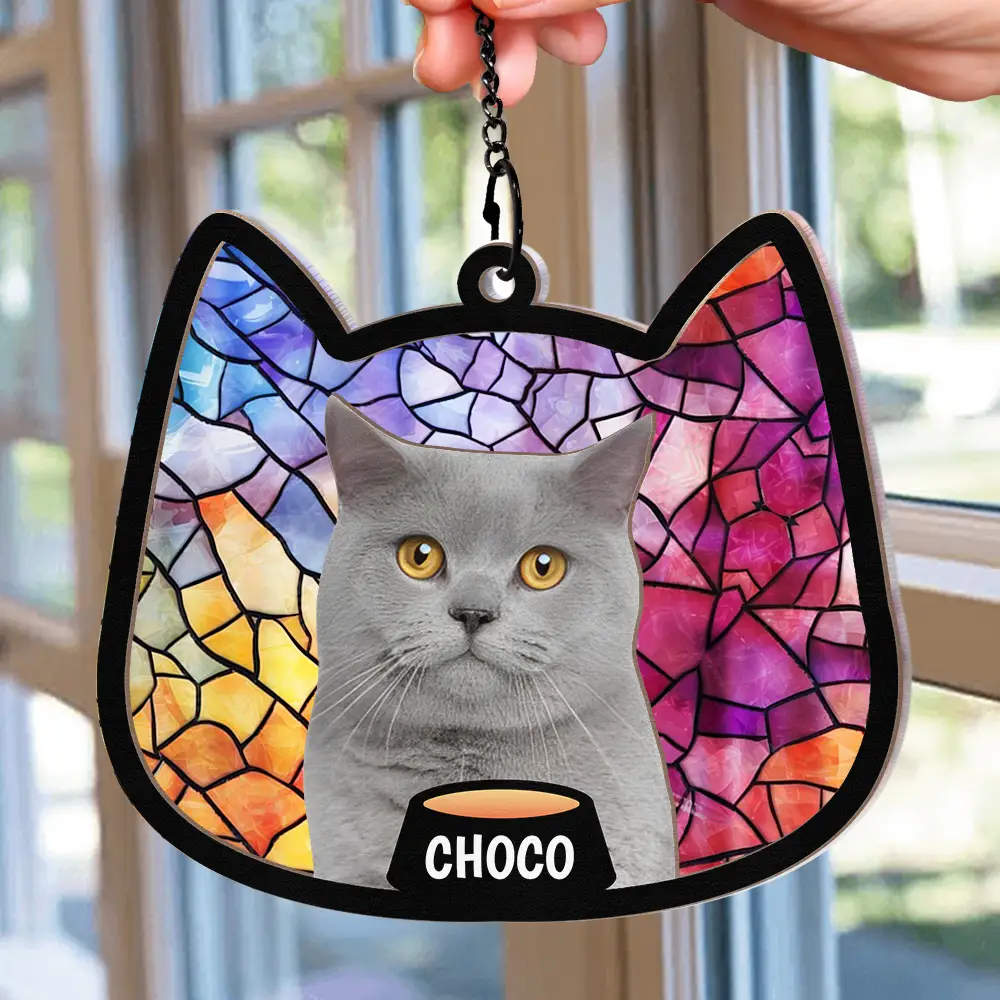 Custom Photo Cute Cat - Personalized Window Hanging Suncatcher Ornament - Image 3