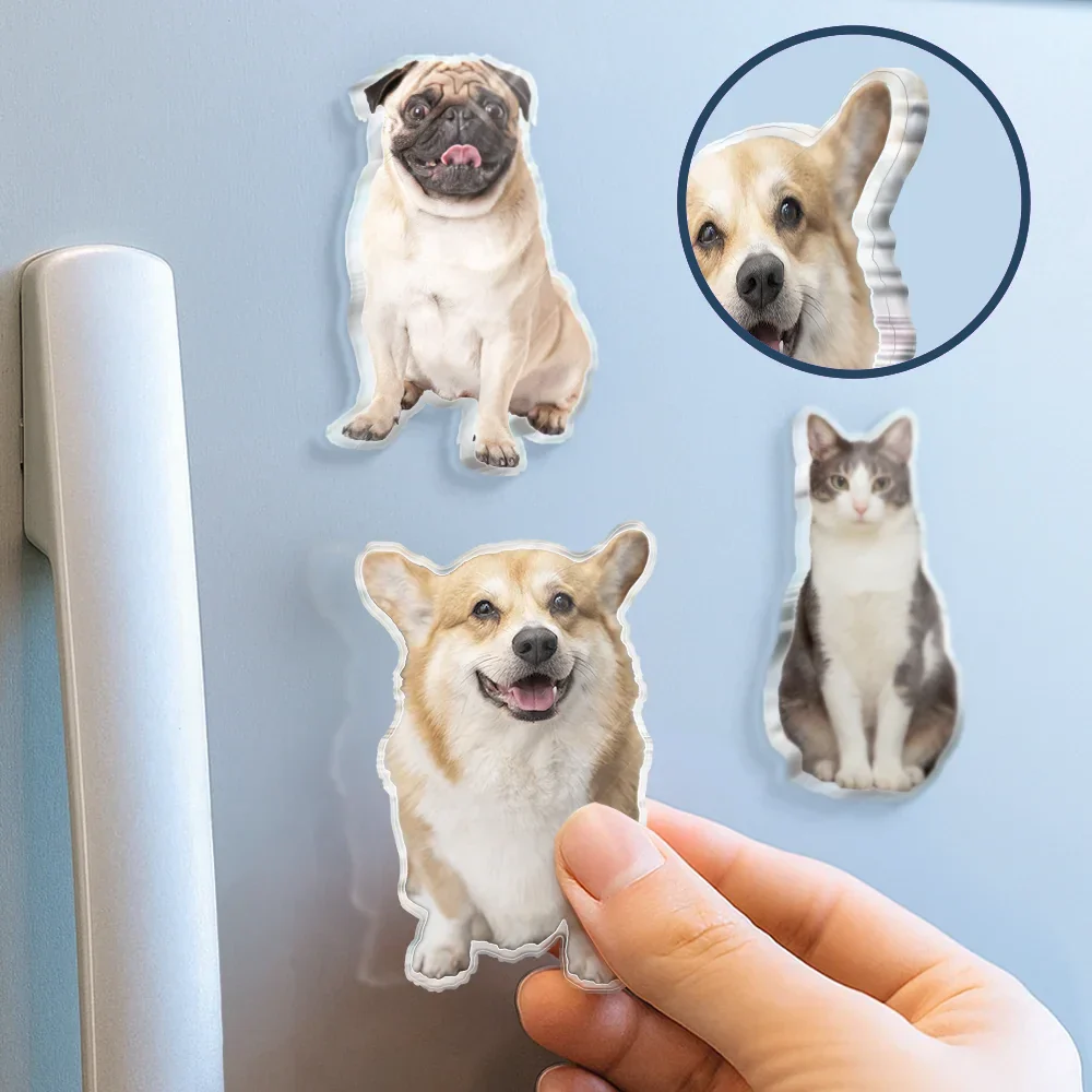 Custom Photo Cute Dog And Cat Gift For Pet Lovers - Personalized Acrylic Fridge Magnet - Image 4
