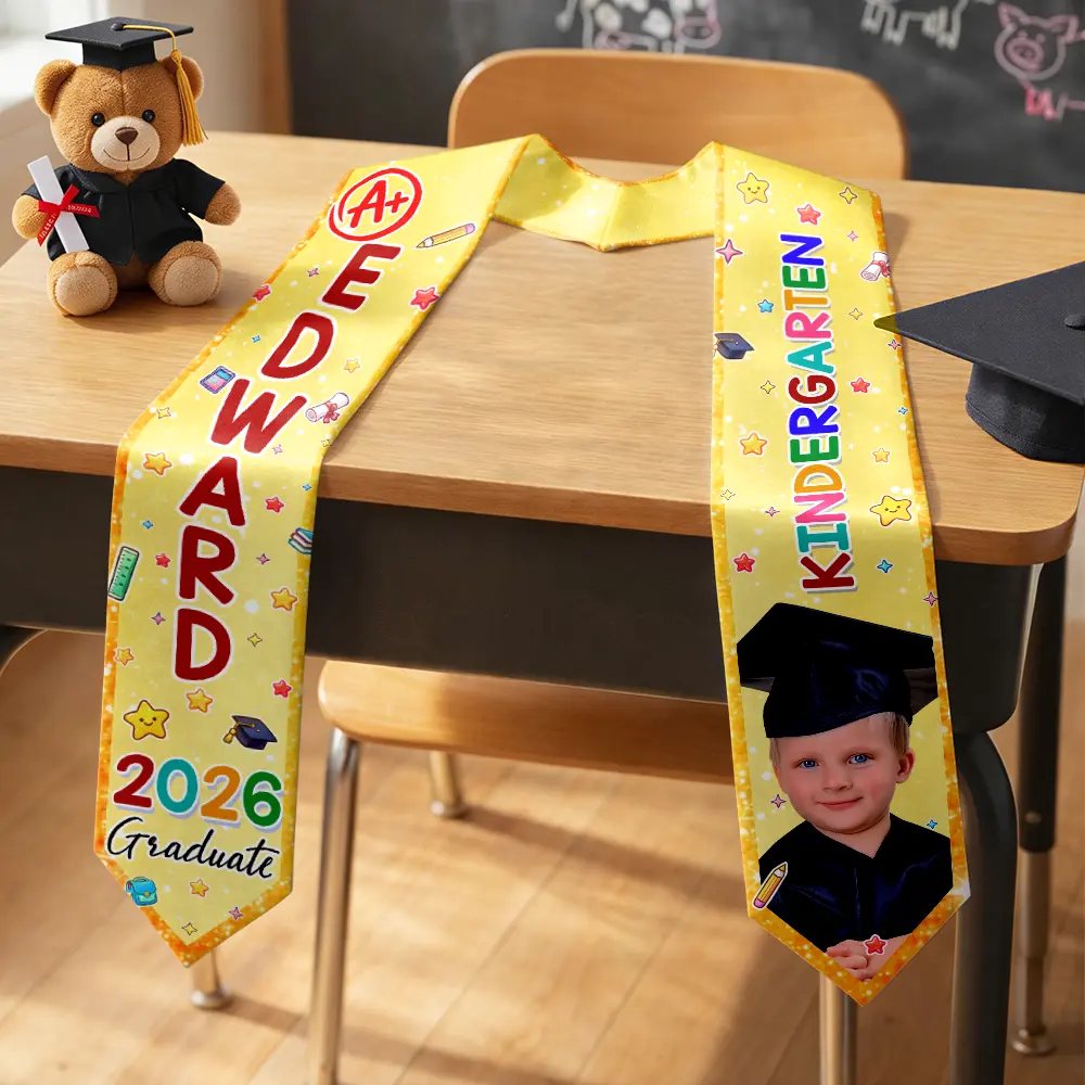 Custom Photo Cute Graduation Kid Kindergarten Preschool - Personalized Kid Graduation Stole - Image 3