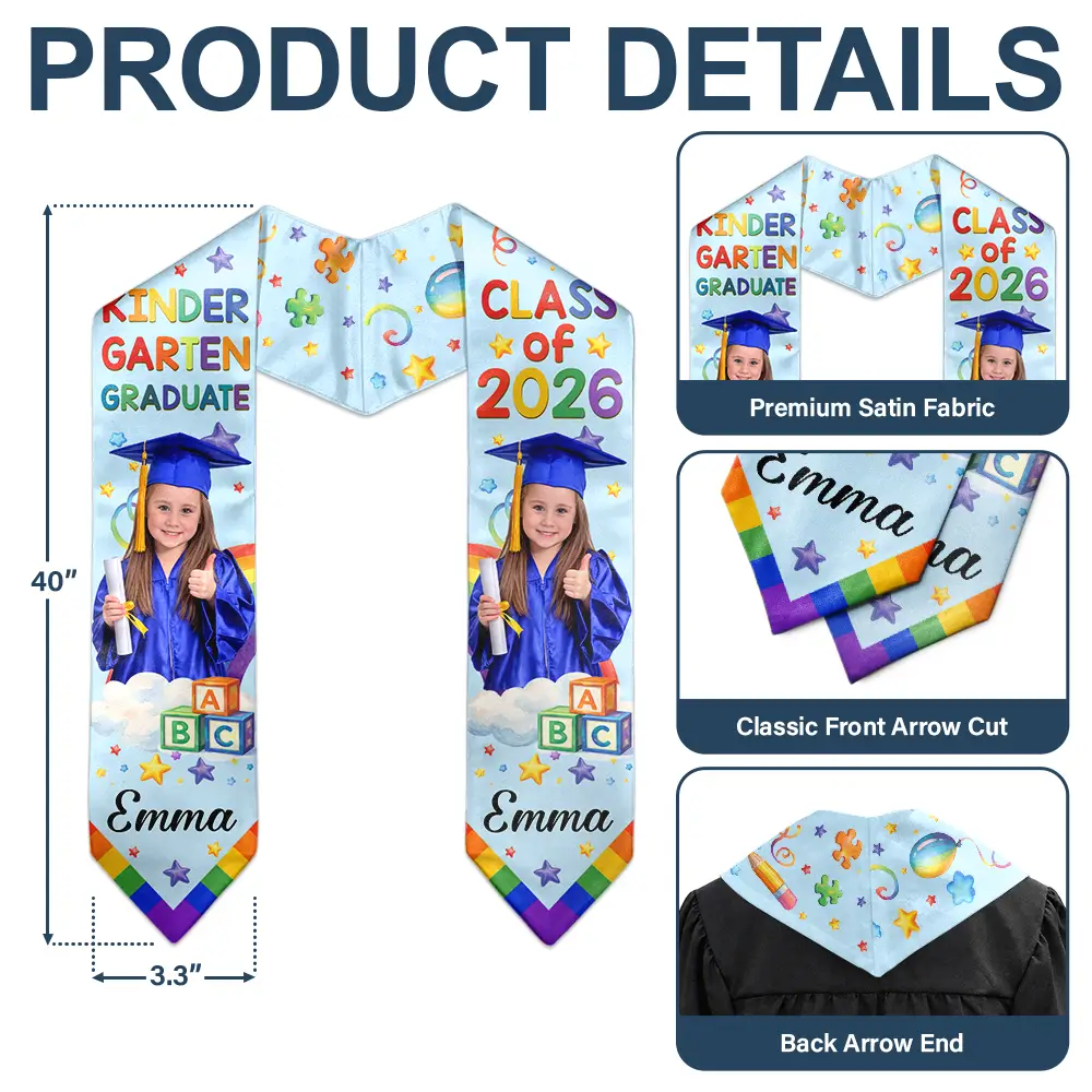 Custom Photo Cute Graduation Kid Rainbow - Personalized Kid Graduation Stole - Image 6